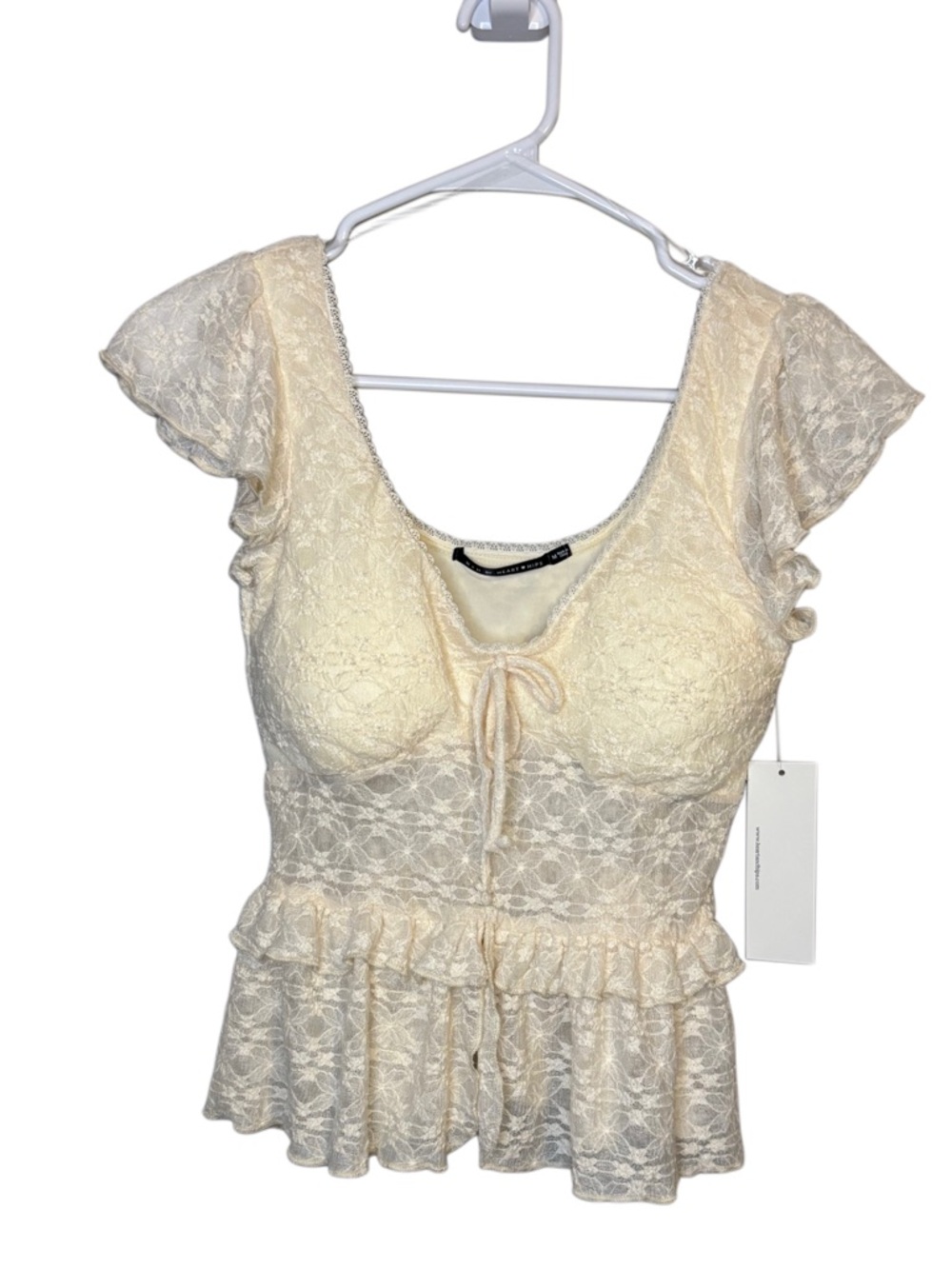 Heart Hips Cream Lace Ruffle Peplum Top